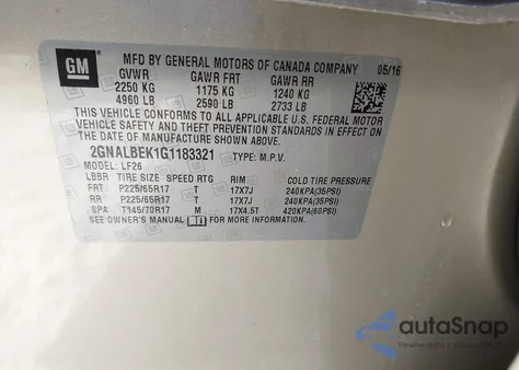 2016 Chevrolet Equinox Ls z USA, uszkodzony, nr VIN 2GNALBEK1G1183321